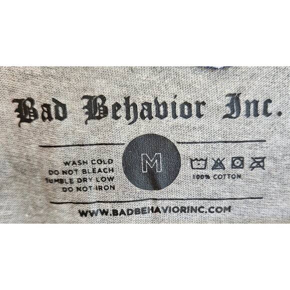 Bad Behavior Size Medium Long Tshirt Grey and Black Damaged and Deserving 2017 - Picture 3 of 5